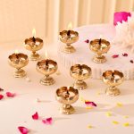 Brass Lotus Diya for Puja Set of 8-Lotus Flower Diya for Pooja Room