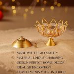 Golden Brass Crystal Lotus Kamal Shape Round Oil Lamp for Diwali Decoration Items - Image 3