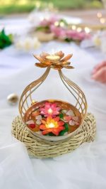 Diya Shape Flower Decorative Urli Bowl/Handcrafted Bowl for Floating Flowers and Tea Light Holder Candles Home,Office and Table Decor| Diwali Decoration Items for Home T-Light Gold - Image 3