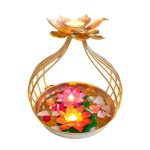 Diya Shape Flower Decorative Urli Bowl/Handcrafted Bowl for Floating Flowers and Tea Light Holder Candles Home,Office and Table Decor| Diwali Decoration Items for Home T-Light Gold