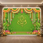 Ganesha Backdrop 7x5ft Decoration Cloth, Puja Background Curtain, Festival Photography Screen Traditional Wall Decor