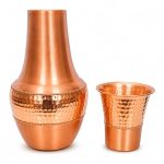 Etched Copper Water Bottle with Matching Glass Traditional Drinkware Set
