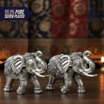 Pure Silver Plated Elephant Murti Pack of 2 Vastu & Good Luck Showpiece for Temple, - Image 2