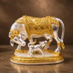 Kamdhenu Cow and Calf Idol Gold & Silver Plated Matte Finish Decorative Murti