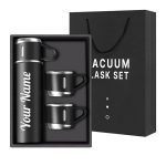 Your Name Double Wall Stainless Steel Thermo 500ml Vacuum Insulated Bottle Water Flask Gift Set with Two Cups Hot & Cold