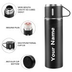 Your Name Double Wall Stainless Steel Thermo 500ml Vacuum Insulated Bottle Water Flask Gift Set with Two Cups Hot & Cold - Image 4