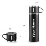 Your Name Double Wall Stainless Steel Thermo 500ml Vacuum Insulated Bottle Water Flask Gift Set with Two Cups Hot & Cold - Image 2