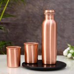 Copper Water Bottle 1 Ltr With Glass Set Leak Proof Design Including 2 Water Glass 300ml Each 100 Percent Pure Copper Best For Gifting With Premium Matt Lacquer Finish