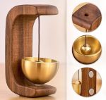 Magnetic Wooden Table Bell with Brass Bowl, Non Electric Door Minimalist - Image 3